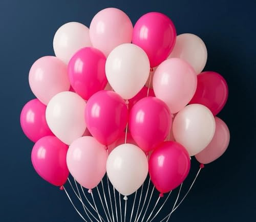 Hot Pink and White Balloon 30 Pack 10 Inch Fuchsia Pink Latex Balloons for Girls Women Birthday Barbie Princess Themed Baby Shower Wedding Decoration