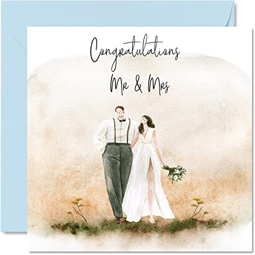 Hochzeitskarten für Braut Bräutigam – Herzlichen Glückwunsch Mr & Mrs – Happy Wedding Day Karten Glückwunsch, Glückwunschkarte Well Done Just Married, 145 mm x 145 mm Hochzeitsgrußkarten für Paare