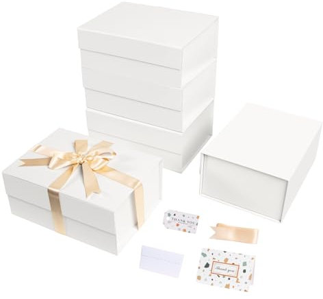 CHARMGIFTBOX Geschenkbox mit Deckel Weiß, 22,9 x 16,8 x 10cm, 5 Stück Kleine Geschenkbox Hochzeit, Magnetbox Geschenkverpackung Geburtstag für Weihnachtsgeschenke Machen