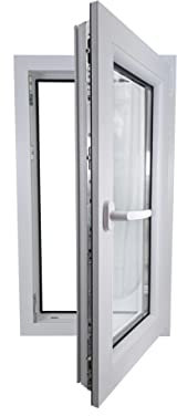 ECOPROF Kellerfenster | Langlebiges Kunststoff-Fenster | Maße 50x90 cm (500x900 mm) | Dreh-Kipp Fenster DIN Rechts | Farbe: Weiß | 70mm Profil