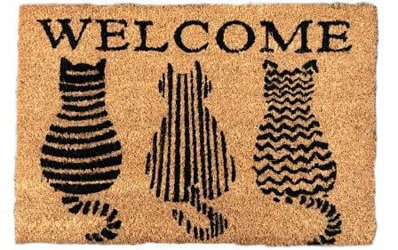 AMOS Home Essentials Cat Design Coir Welcome Doormat Anti-Slip Indoor Outdoor Use 40cm x 60cm