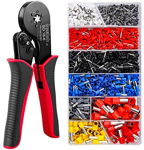 Set di crimpatrici per morsetti doppi e singoli, cricchetto 16-6 AWG 28-5 (0,08-16 mm²) con 1200 manicotti per connettori terminali (16-6 Crimper kit)