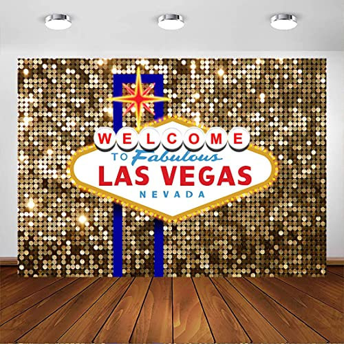 Avezano Toile de fond de fête Las Vegas Fabuleux Casino Poker Décoration de fête d'anniversaire Bannière Las Vegas Vintage Paillettes dorées Photoshoot Props (Il ne brille pas vraiment) (2,1 x 1,5 m)
