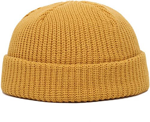 Faringoto Winter Warm Beanies Casual Short Thread Hip Hop Hat Erwachsene Männer Frauen, dunkelgelb, Einheitsgröße