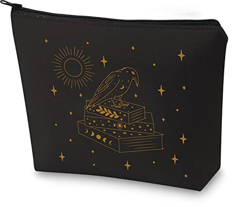 BWWKTOP Crow Kosmetiktasche für Bücherliebhaber, Geschenk, Krähen, Reißverschluss, Tasche für Bücherwurm, Bücher, Nerds, Krähenheft, Tasche