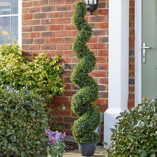 Garden Mile 5ft Artificial Topiary Twirl Tree 150cm Fake Potted Plant Large Faux Swirl Tree in Plant Pot Outdoor Garden Decoration with Pot Faux Boxwood Spiral Bush