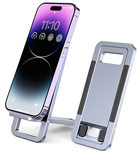 Supporto per cellulare, pieghevole, in alluminio, ultra sottile, portatile, regolabile, per iPhone, iPad, Samsung, Huawei e altri smartphone, Kindle, Steam Deck, Switch, Tablet, grigio