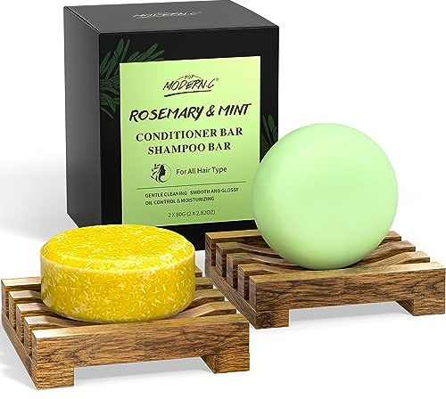 POP MODERN.C Rosmarin Shampoo- und Conditioner-Bar, Minze, 4 Stück, 80g, für Glattes, Lockiges, Fettiges, Trockenes Haar, Reinigung der Kopfhaut, ohne Flüssigkeit, unisex, Haarseife