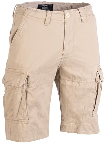 Mil-Tec US Vintage Shorts Herren Prewash • Baumwolle Cargoshorts im Used-Look für Alltag & Outdoor • Taschen am Bein & Bund • Als Kurze Arbeitshose, Freizeithose, Wanderhose • Viele Farben & Größen