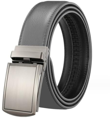 Yorggvel Herren Automatik Gürtel Echt Leder,Männer Freizeit Ledergürtel,Ratsche Legierung Schnalle,Breite 3.5CM,Mehrfarbig (Länge 120cm, grau)