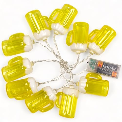MIJOMA Bunte LED Lichterkette mit Timer und Langer Lebensdauer, Batteriebetrieben für Stimmungsvolle Atmosphäre zu Hause, 10 LED, 1.60m (Bierkrüge)
