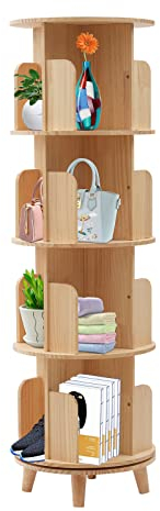 LUNICASHA 4-Stufig Holz 360° Drehbar Display Bücherregal Standregal Drehregal für Kinder und Erwachsene