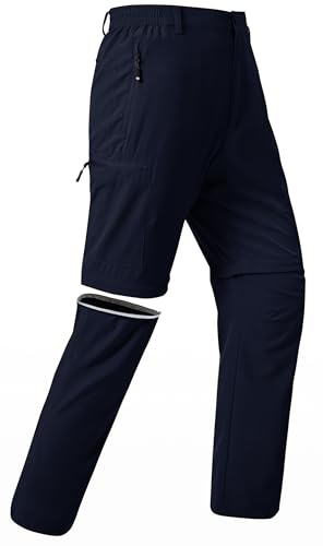 JINSHI Uomo Pantaloni Convertibili Cargo Pantaloncini Leggeri ad Asciugatura Rapida Zip-off Pantaloni da Trekking Montagna con 5 Tasche a Zip Blu Marino EU M