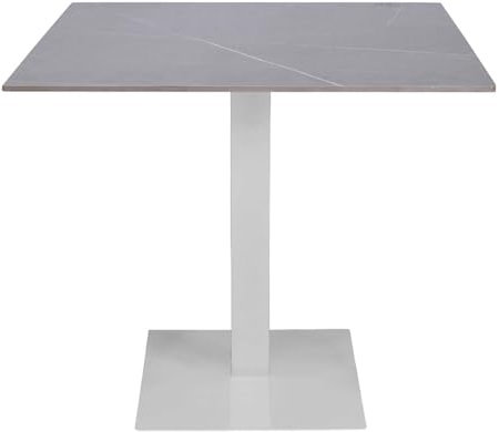 Quadratischer Bartisch 80 x 80 cm mit Tischplatte für den Außenbereich aus synthetischem Stein in Betonoptik und weißem Sockel H75