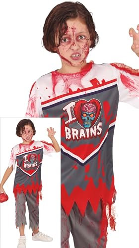 FIESTAS GUIRCA Untoter Football Spieler Halloween Kostüm Kinder – Blutiger Quarterback High School Uniform – Rugby Zombie Halloween-Kostüm Junge 7-9 Jahre