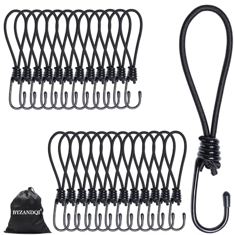 BYZANDQI 25er-Set Spanngummi mit Haken - 22cm Expander mit Haken - Planenspanner mit Spiralhaken - Gummispanner Expanderhaken Spannhaken Expanderschlingen für Planen Zelt Netz Banner Trampolin
