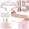 15 Geburtstag Mädchen Deko, 15. Geburtstagskrone und Schärpe, Happy Birthday Tortendeko und Kerzen, Roségold Folienballon 15, Geburtstagsgeschenk für 15 Jahre Mädchen Party Deko Supplies