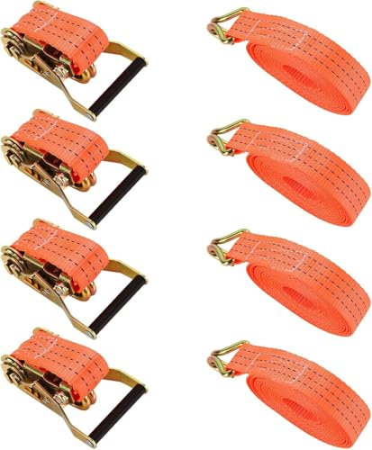 LDXDRU 4 correas tensoras con carraca y ganchos, 6 m, 4 cm de ancho, resistentes correas de trinquete, 2000 kg, correas de seguridad para carga, camiones, motocicletas, remolques