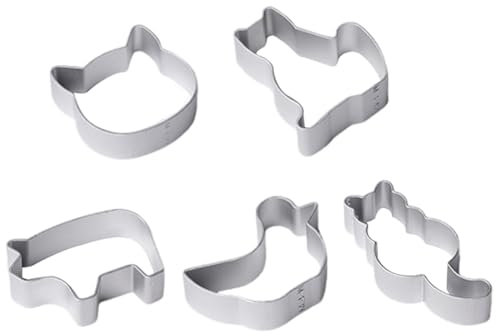 Emporte-pièce, 5 Pcs Emporte-pièces en Acier Inoxydable, emporte-pièces pour biscuits pour la maison, emporte-pièce chat, pour Décoration de Gâteau Fondant Biscuit Cookie Pâtisserie, Argent