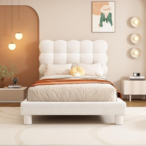 KAZZIO Flachbett, gepolstertes Bett, komfortable Kopfteilpolsterung, dreifach verstellbares Kopfteil, modisch und schlicht (Weiß, 90 * 200cm)