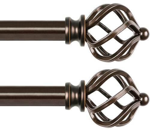 KAMANINA 2 Stück Gardinenstange Bronze 80 to148CM Lang, Dekorativ Vorhangstangen Ausziehbar Vorhangstange mit Twist Cage Endstück für Fenster, Wohnzimmer, Schlafzimmer