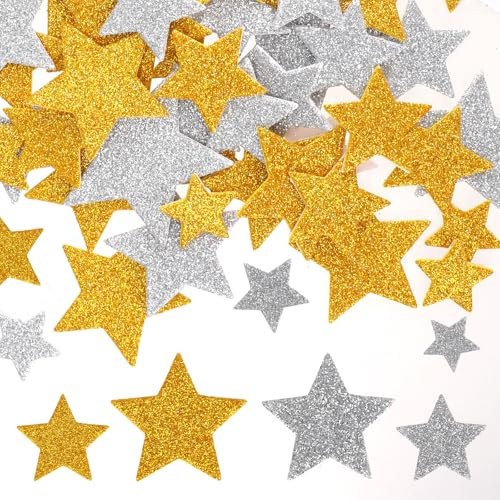 200 Stück Sterne Moosgummi Sticker, Gold Silber Glitzerstern Aufkleber Selbstklebend Stern Glitzer Sticker Glitter Schaumstoff Sticker Moosgummi-Aufkleber Stern Für DIY Basteln Gestalten