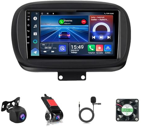 Android 12 Double Din Car Stereo 9 Inch Touch Screen Car Radio For Fiat 500X 2014-2020 With Bluetooth FM WiFi SWC Android Auto Carplay GPS Navigation AHD Reverse Camera(T100 2+32G)