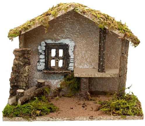 Krippenstall für Tischplatte mit Fenster und moosigem Dach, charmante Tischklammer für Weihnachtskrippe in Bethlehem, traditionelle, religiöse, christliche Heimdekoration für Feiertage, hergestellt in
