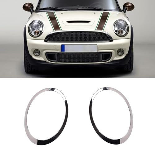 TTCR-II 2PCS Kompatibel mit MINI Cooper Scheinwerfer Zierring Chrome R55 R56 R57 R58 R59 2005-2015, scheinwerferzierring Mini Cooper Headlight Trim 51137149905, 51137149906 Scheinwerferblende (Silber)