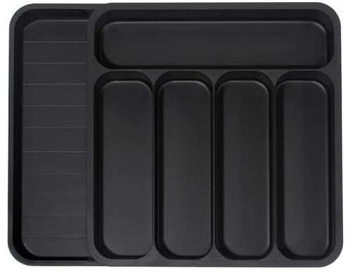 GREELUE Besteckkasten für Schubladen, (32,5-59,5) Verstellbarer Besteckeinsatz, Schubladen organizer küche für Löffel, Gabeln, Messer, Groß (Schwarz-6)