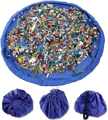 crayfomo Toy Storage Bag,Large Play & Storage Mat,Quickly Swoops into a Shoulder Bag, Ideal for Lego Duplo Toys for Faster Cleanup,Atlantic Blue,150cm
