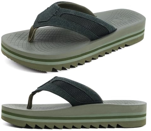 ONCAI 2025 Tongs Homme Soutien de Voûte Plantaire Sports Flip Flops été Plage Piscine Plates Sandales Semelle en Caoutchouc Antidérapante Vert Armée Taille 43