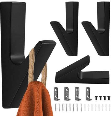 Kikcrrou Garderobenhaken schwarz kleiderhaken für akustikpaneele, 4 Stück haken für akustikpaneele, akustikpaneele zubehör, Wandhaken Garderobenhaken als Handtuchhaken für Küche, Bad und Schlafzimmer