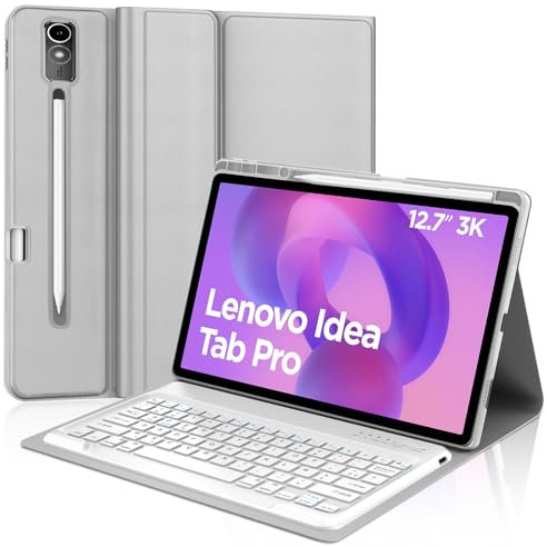 JADEMALL Clavier pour Lenovo Idea Tab Pro 12.7 2025, Coque Clavier pour Lenovo Idea Tab Pro 2025, AZERTY Français Bluetooth Magnétique Détachable pour Idea Tab Pro 12.7 TB375FC, Gris Clair