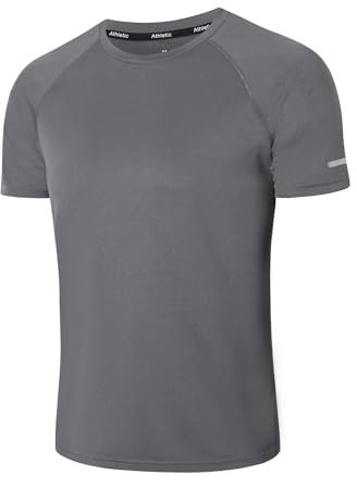 Mens Gym T-Shirts Athletic Running Sports T Shirts for Men Quick Dry Moisture Wicking Workout Work Training Breathable Cool Short Sleeve Tops（T5010-Grey-L）
