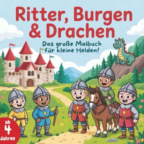 Ritter, Burgen & Drachen: Das große Malbuch für kleine Helden: 50 tolle Ausmalbilder fördern Kreativität & Konzentration. BONUS: Bastel-Seiten mit Motiven zum Ausschneiden & Einkleben!