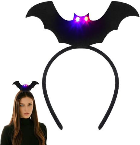 Schwarz Fledermaus Haarreif LED, Halloween Haarreifen für Damen Herren Kinder, Erwachsene Bat Leuchtend Haarschmuck Vampir Stirnband für Halloween Kostüm Fasching Party Cosplay
