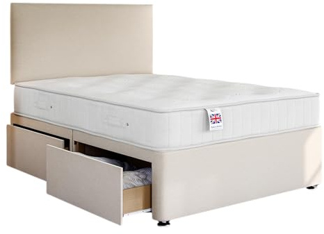 Naples Cream Platform Top Divan Bed Base Super King with 4 Drawers + Livorno Strutted Headboard