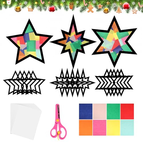 15 Stück Fensterbilder Sterne Weihnachten, Bunte Basteln Weihnachten Kinder, DIY Fensteraufkleber Fenster Sticker für Advent Silvester Kreative Geschenke