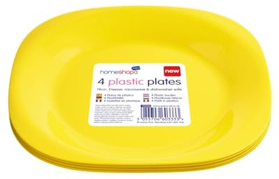 HOMESHOPA Yellow Plastic Plates Set, 4-Pack 19cm Reusable Tableware, Party Serving Plates, Unbreakable, Microwave, Dishwasher & Freezer Safe