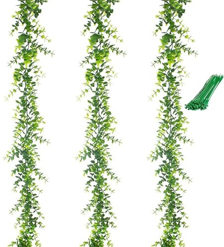 ZenyTra 3 Stück Künstliche Eukalyptus Girlande, 1.8m Hängepflanze mit 20 Kabelbinder, Eukalyptus Deko Künstlich für Hochzeit, Party, Garten, Wohnzimmer Deko，Tür, Hochzeitsdekoration