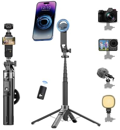 Busdebon Magnetic Selfie Stick Tripod, Phone Stand for MagSafe Compatible with iPhone 17/16 Series & Android, Portable Aluminum Alloy Tripod with Wireless Remote for Vlogging & Content Creators