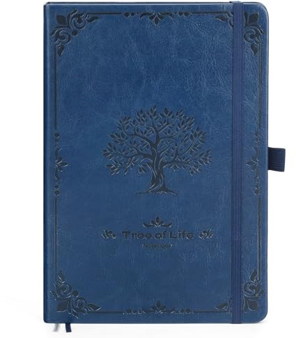 Tagebuch für Erwachsene, PU Leder Einband Schönes Notizbuch Liniert mit Innentasche und Etikettenpapier, Hardcover Vintage Journal 320 Doppelseiten Dickem Papier für Frauen Männer Büro Reisen-A5 Blau