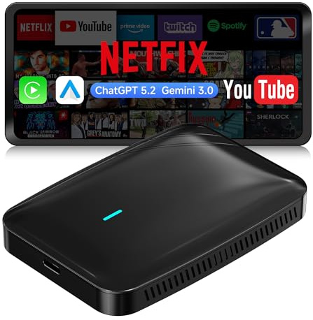 ATOTOSELECT Wireless CarPlay Adapter, Magic AI Box with Dual-WiFi Stability, Wireless Android Auto Adapter with AI Assistant, IoT Hub, Bluetooth, Support for YouTube/Netflix, CB4A