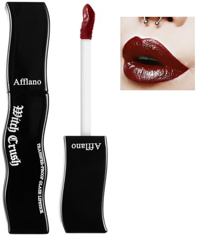 Gothic Lip Gloss Blutrot, Hochpigmentiert Wasserfest Nicht Klebend Feuchtigkeitsspendend, Langlebig für Gothic Make-up Vampir Halloween Cosplay