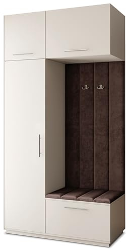 Masseno Flugarderoben Set Rema, Kleiderschrank-Set mit Sitzbank, Garderobenschrank Flur mit 5 Regalböden, Kaschmir
