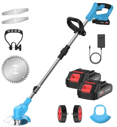 Recortadora de césped 3 en 1, 21 V, con batería, cortabordes de césped, recortadora de césped con batería y cargador, recortadora de césped sin hilo, 7800 rpm, mango telescópico como cortabordes (2