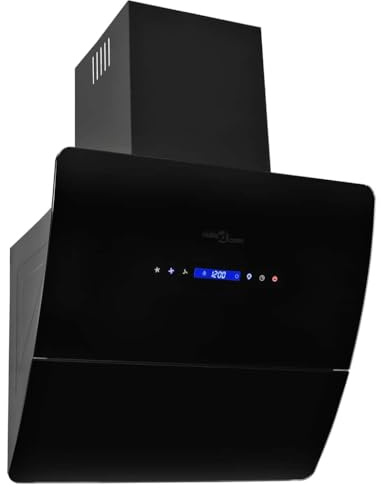 QUAHEAS Stainless Steel Wall Hood with 756 m3/h Extraction 60cm Width Black Includes Activated Carbon Filter and Aluminium Grease Filter Silent Cooker Hood for Wall Mounting in Modern Kitchen