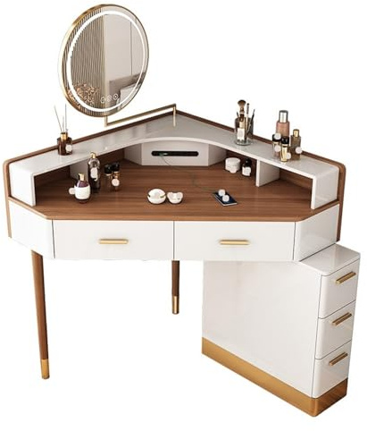 Makeup Vanity Modern Hörnskåp Stor storlek Hörnbyrå med skåp Lagring