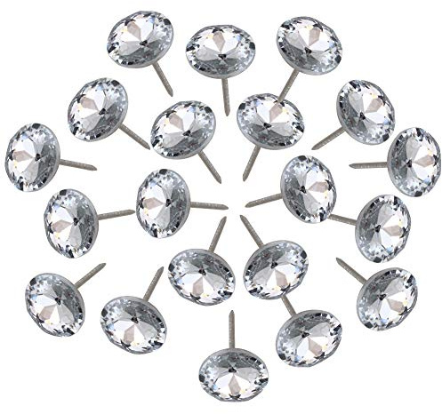 20Pcs 20mm Crystal Upholstery Nails Silver Flower | Gem flower tacks for sofa, headboard, and wall decor. Glass crystal with metal base. Durable, shiny, easy to install.